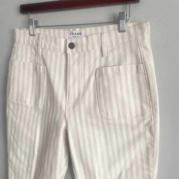 FRAME DENIM LE BARDOT STRIPE CROP FLARE JEANS COURTYARD NAUTICAL SIZE 31 NWOT - Picture 4 of 10